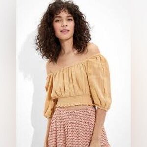 American Eagle Puff Sleeve Crop Top - Size L - Peasant Boho Hippie Spring